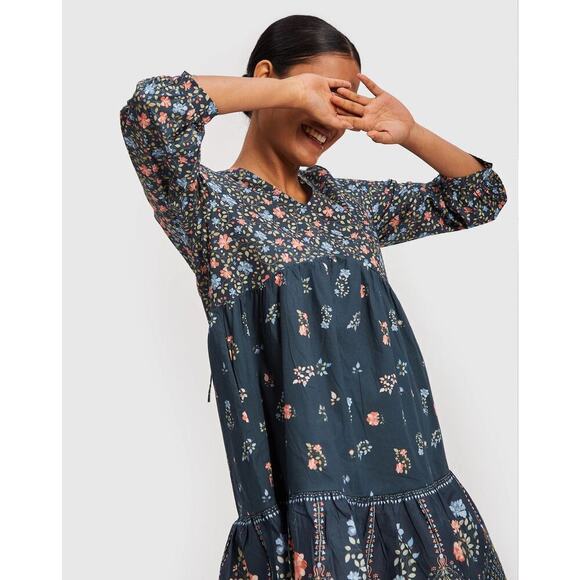 NWT Madewell x Reistor Deep V Short Dress Floral Organic Cotton Peasant Size XL - Picture 2 of 15